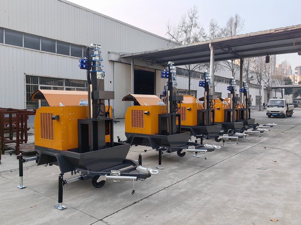 山東思拓瑞克公司40臺(tái)9米移動(dòng)照明燈車出口美國(guó)達(dá)拉斯市